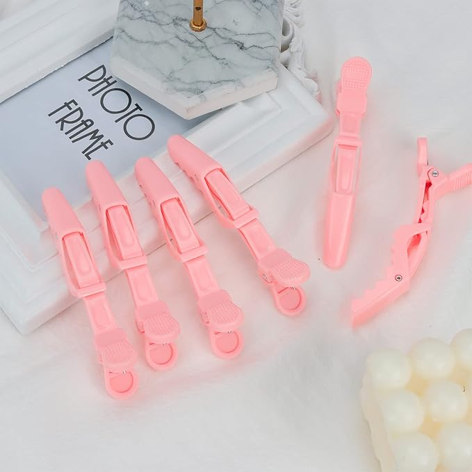 Ondder 14 Pcs Pink Alligator Hair Clips for Styling Sectioning Large Pro Salon Hair Clips Barber for Coloring, Cutting, Sectioning Big Gator Clips Hair Styling Accessories for Women Men Girls