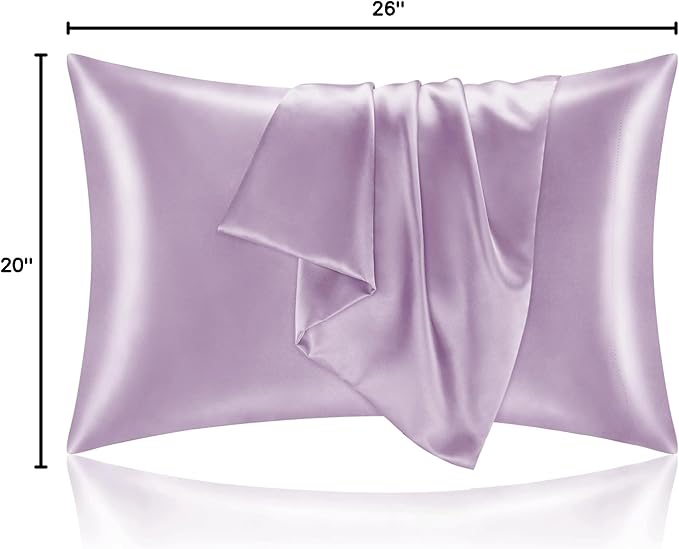 BEDELITE Satin Pillowcase for Hair and Skin, Super Soft and Cooling Similar to Silk Pillow Cases 2 Pack with Envelope Closure, Gift for Women Men(20"x26" Standard Size, Lavender)
