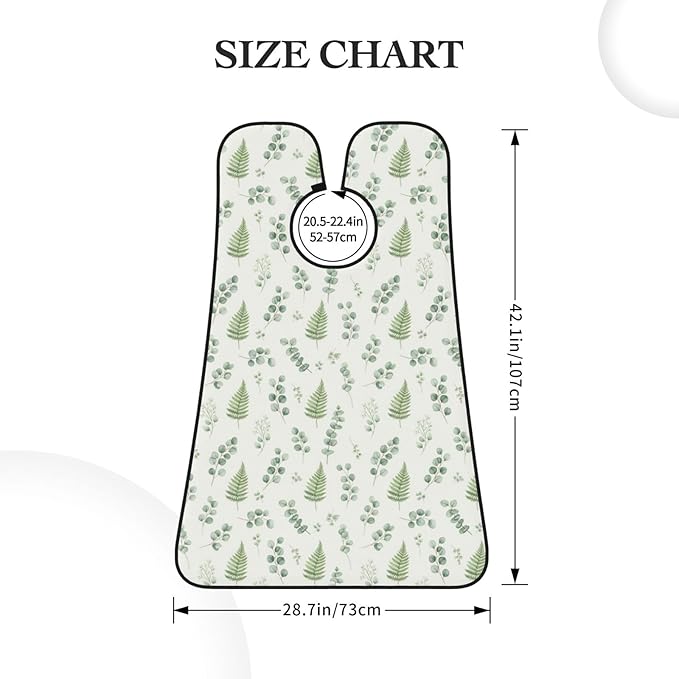 No-Slip Shaving Bib, Beard Grooming Apron with Strong Suction Cups, Watercolor Sage Green Leaf