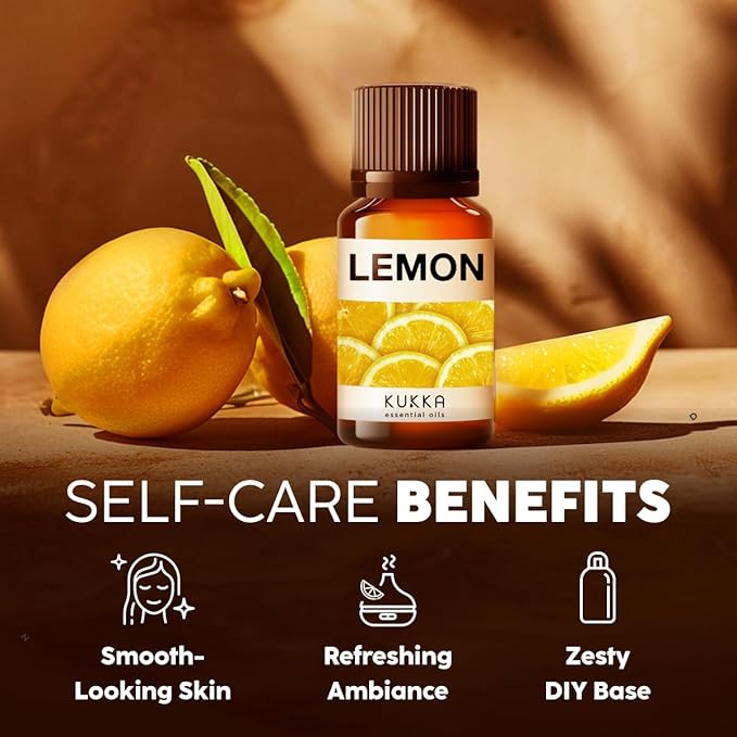 KUKKA Lemon Essential Oils - 0.34 Fl Oz - for Hair, Skin, Diffuser, Aromatherapy & DIY Soap Making Scent