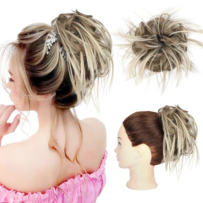 HMD Tousled Updo Messy Bun Hairpiece Hair Extension Ponytail With Elastic Rubber Band Updo Ponytail Hairpiece Synthetic Hair Extensions Scrunchies Ponytail Hairpieces for Women