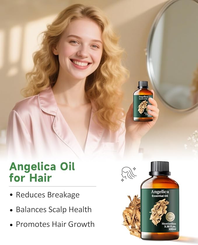 Angelica Root Essential Oil Pure Mumianhua Natural Angelica Oil for Diffuser, Aromatherapy, Skin, Hair, Massage & Candle Making 3.38 Fl Oz