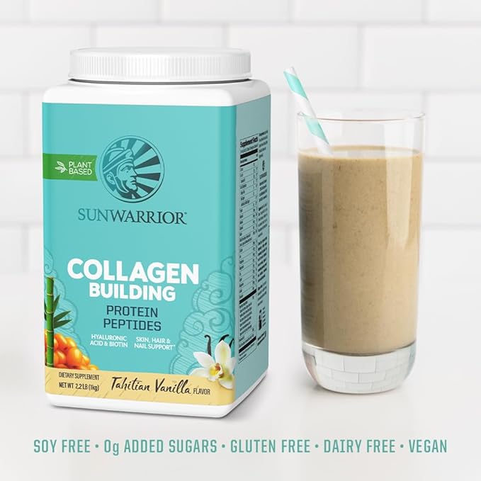Sunwarrior Collagen Peptides Building Powder | Vegan Collagen for Women Plant-Based Protein Powder | Hyaluronic Acid, Biotin, Silica, Vitamin C for Hair Skin & Nails | 40 Servings, Vanilla Flavored