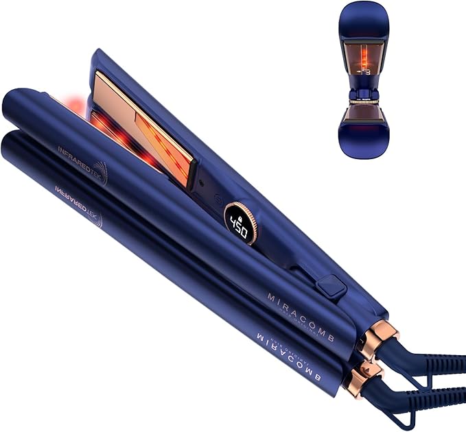 Titanium Flat Iron Hair Straightener | MIRACOMB Professional Straightening Iron Styler with Infrared Light for Straight and Smooth Styles|1" Premium 2 in 1 Styling Tool with Digital Heat Settings