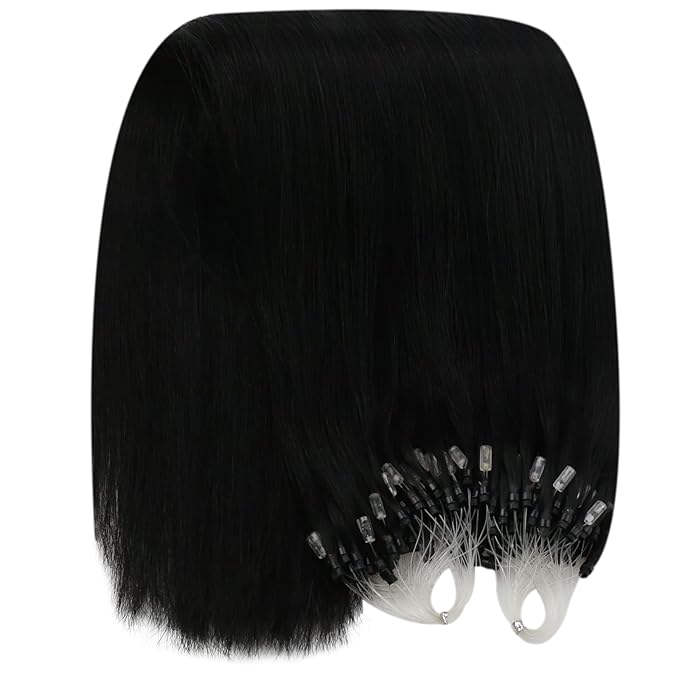 YoungSee Micro Link Hair Extensions Human Hair Black Microbead Hair Extensions Jet Black Micro Loop Hair Extension Human Hair 18 Inch 1g/s 50g Micro Hair Extension #1 for Everyday Wear