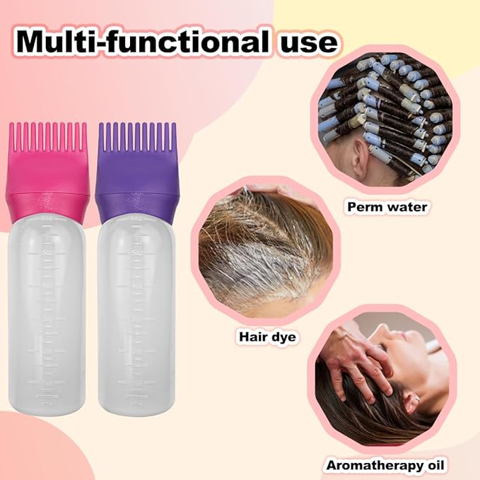 ELANE 4 Pack Hair Oiler Comb Bottle,Root Comb Applicator Bottle for Hair Oil Scalp Hair Oiling Applicator(Purple+Red)