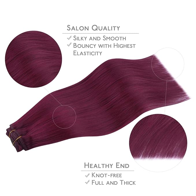 WENNALIFE Clip in Hair Extensions, 150g 16 Inch 9pcs Light Burgundy Remy Hair Thicker Double Weft Extensiones De Cabello Humano Con Clip Ins Straight Full Volume