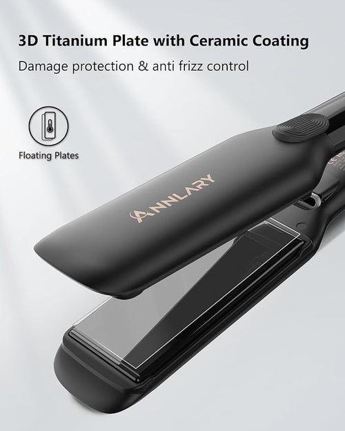 1.75 Inch Hair Straightener, Professional Titanium Plate with Ceramic Coating Ionic Dual Voltage Flat Iron with Heat-Resistant Silicone, for Less Frizz, Shinier & Smoother Hair