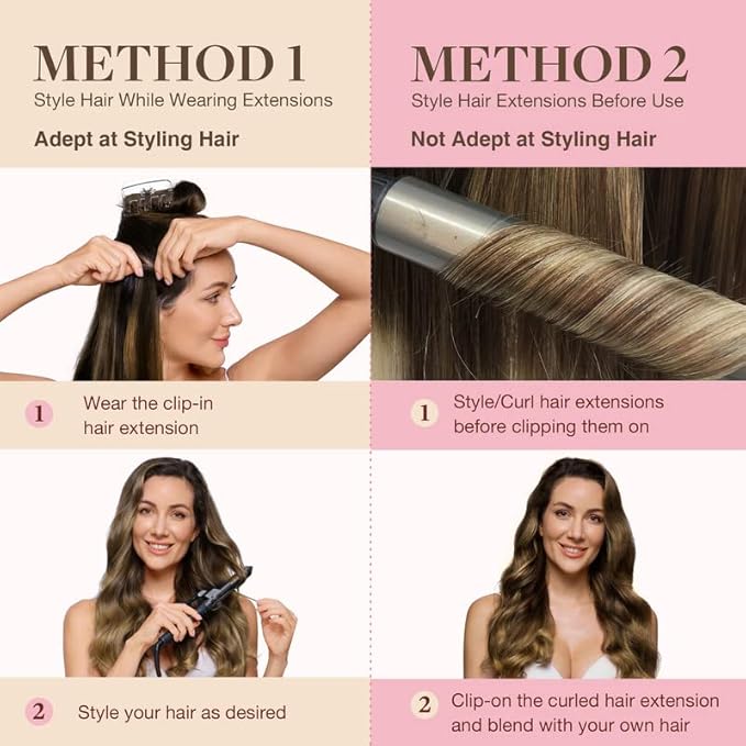 GOO GOO Clip in Hair Extensions Real Human Hair, Remy Human Hair Extensions Clip ins for Women, Natural Human Hair, 18inch 110g 7Pcs, 4/27/4 Balayage Chocolate Brown to Caramel Blonde