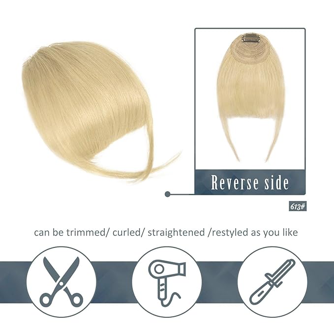 BARSDAR Real Human Hair Clip in Bangs - Human Hair Clip in Bangs for Women - Light Blonde Thick Bangs Extensions Fringe with Temples Dyeable Real Hair Bangs Hairpieces - Bleach Blonde