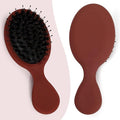 Mini Boar Bristle Hair Brush - Boar & Nylon Bristle Small Brush for Women Kids Long Short Hair to Smooth Add Shine - Travel Size Hair Brush for Purse,Pocket - Red