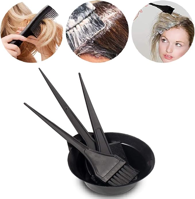 Hair Dye Color Brush and Bowl Set, Color Bowl Brushes Tool Mixing Bowl Kit Tint Comb for Hair Tint Dying Coloring Applicator (Black)