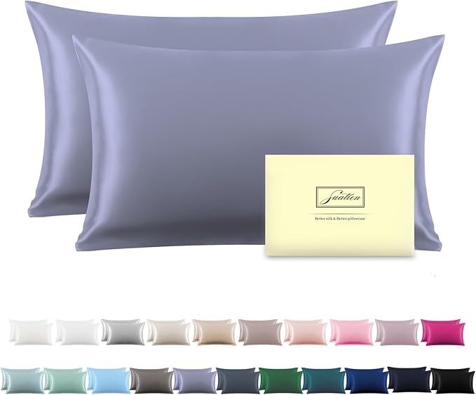 Silk Pillowcase for Hair and Skin,Soft,Breathable and Sliky 100% Standard Size Pillow Cases Set of 2,Both Sides Natural Mulberry Silk Pillowcases with Hidden Zipper(Standard Size 20"X 26",2pcs)