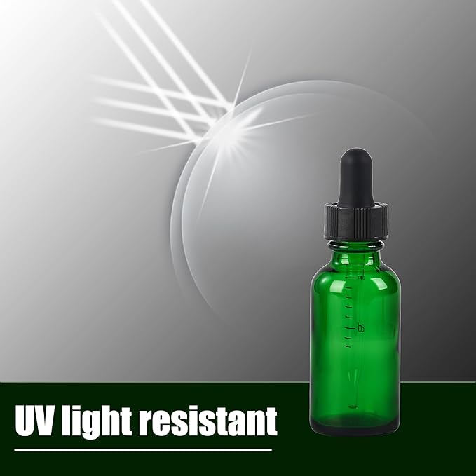 24 Pcs, 1oz Glass Dropper Bottle, Leakproof Tincture Bottles with Dropper, Green Reusable Eye Dropper Bottle for All Kinds of Liquids (Green, 1oz-24pcs)