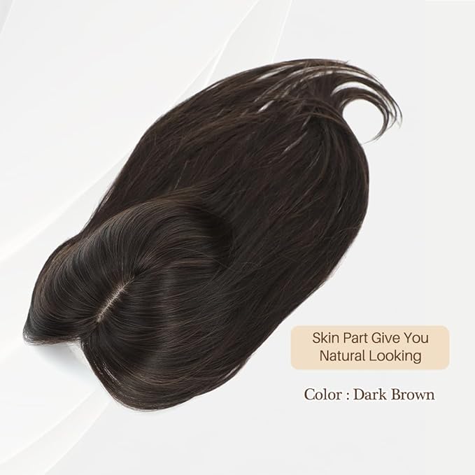 UDU Hair Toppers for Women with Thinning Hair Synthetic Hair Toppers Hair Pieces for Women Ladies Dark Brown Highlights Muti-layer Long Straight Wavy Clip in Wiglets with Fringe bangs
