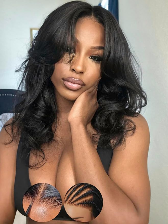 KLAIYI Body Wave Bye Bye Knots Glueless Wig 7x5 Pre Cut Lace Front Wigs Human Hair Wear and Go Wigs for Beginners Pre Bleached Pre Plucked Pre Everything 3S Easy to Ready to Wear Loose Wave Wig 28Inch