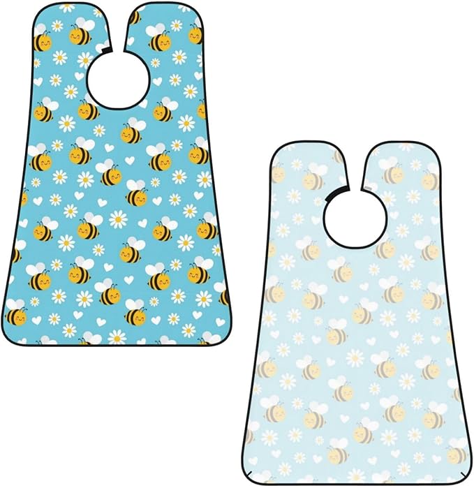 No-Slip Shaving Bib, Beard Grooming Apron with Strong Suction Cups, Yellow Bee Cute Flower Daisy Sky Blue