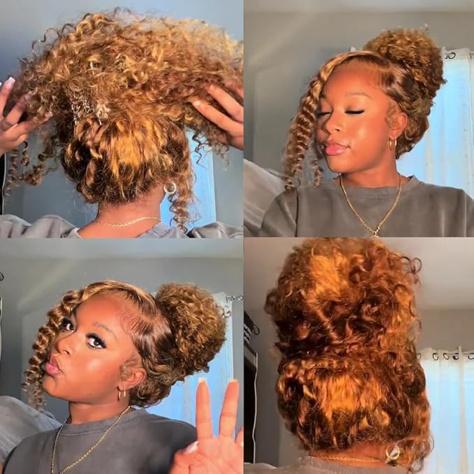 360 Deep Wave Lace Front Wigs Human Hair 220% Density Honey Blonde Deep Curly Human Hair wig Ombre Deep Wave 4/27 Highlight Lace Front Wigs Pre Plucked Wet And Wavy Water Wave Wig for Women 28 Inch