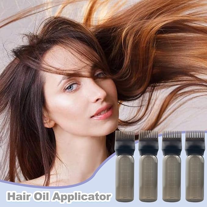 4 PCS Root Comb Applicator Bottle,Hair Oil Applicator Bottle for Hair Dye Shampoos Salons.6oz(black)