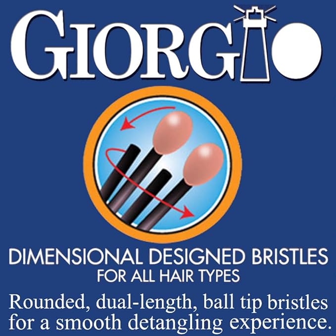 Giorgio Gentle Detangler Hair Brush - Dual Length Bristles, Scalp Massager and Travel Brush for Fine to Thick Hair, Wet or Dry