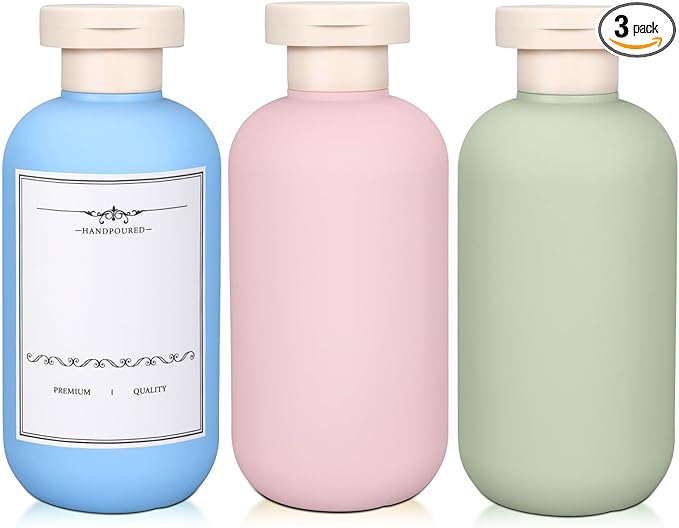 ASEVAT 6.7oz Airtight Plastic Travel Shampoo Bottles, Empty Squeeze Bottle, Travel Shampoo and Conditioner Bottles Refillable, Hand Soap Dispenser for Vacation, Gym, Lotion(PinkGreenBlue)