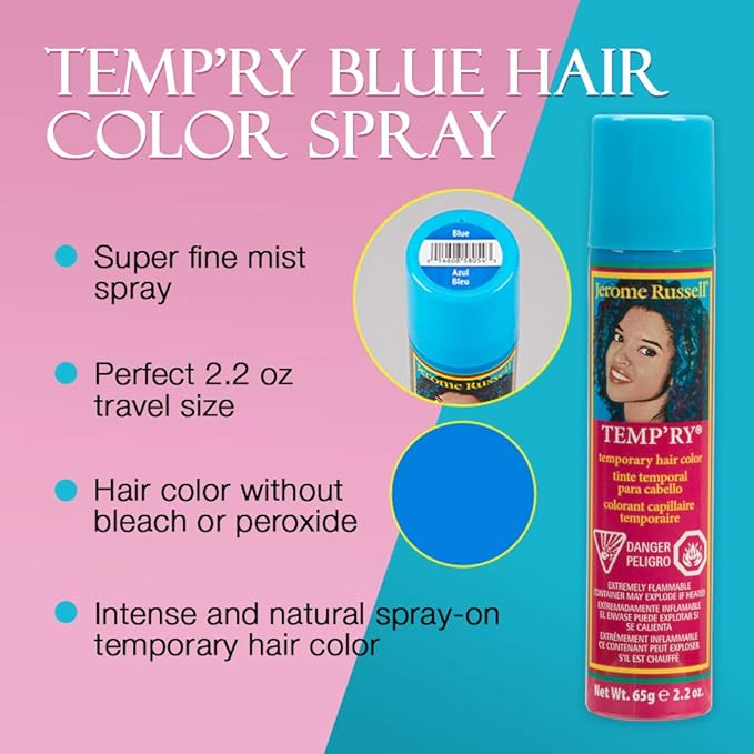Jerome Russell Temp'ry Spray-on Blue Hair Color, 2.2oz x 3 pack