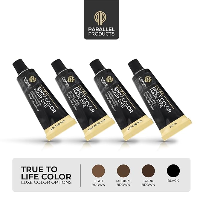 Parallel Products - Luxe Color (Black) - Cream Hair Dye - 25mL - Tint for Professional Spot Coloring - With Cream Developer, Mixing Dish and Application Brush - Covers Grey Hair - Root Touch Up