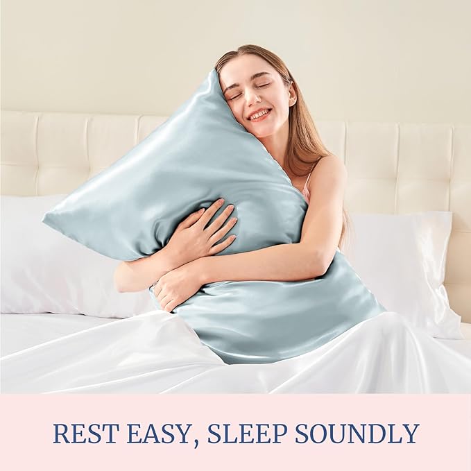 BEDELITE Satin Pillowcase for Hair and Skin, Super Soft Similar to Silk Pillow Cases 4 Pack with Envelope Closure, Cooling Pillowcases for Women Men (20"x26" Standard Size, Stone Blue)