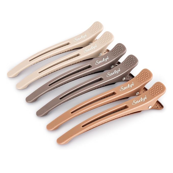Sndyi 6pcs Neutral Sectioning and Styling Clips - Non-Slip Duck Billed With Silicone Band for Salon, Hairdresser, Barber Use