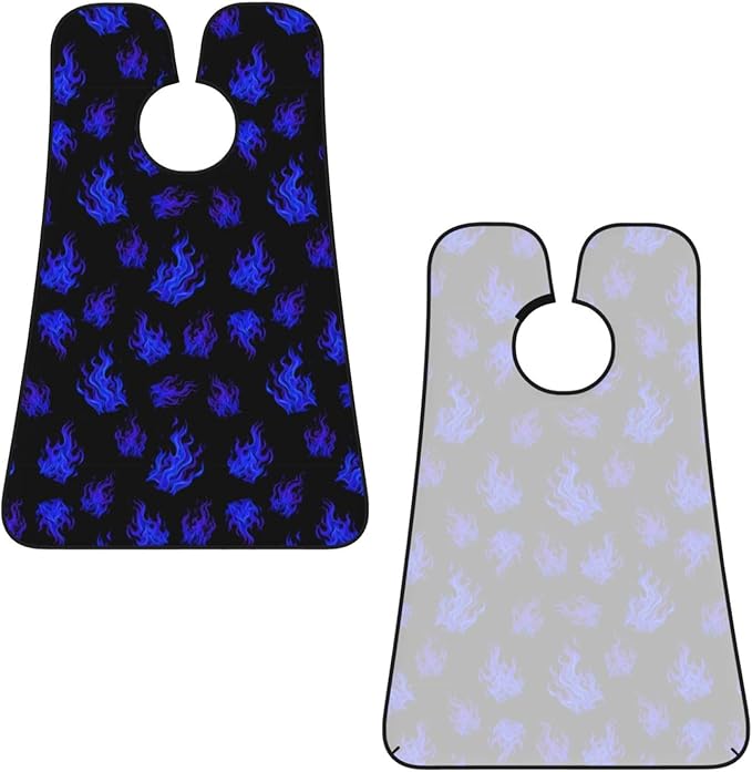 Strong Suction Cup Beard Grooming Bib, Non-Stick Hair Catcher, Waterproof, for Shaving, Purple Blue Fire Flame