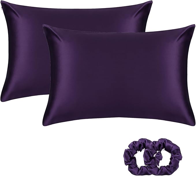 ALASKA BEAR Silk Pillowcase for Hair and Skin, Set of 2 Pure Genuine 22 Momme Mulberry Silk Pillow Cases Queen Size for Bliss Sleep Better Than Poly Satin, Zipper Closure(2pc, Dark Purple)