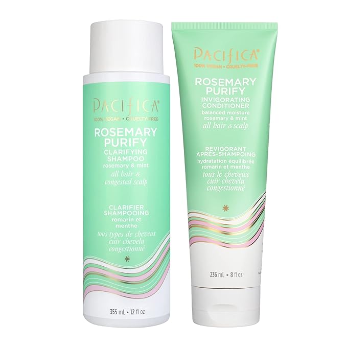 Pacifica Shampoo & Conditioner Set – Rosemary Purify Invigorating Set with Cooling Mint for Clarifying and Detoxing, Sulfate-Free, Vegan & Cruelty-Free, 12 oz & 8 oz (Set of 2)