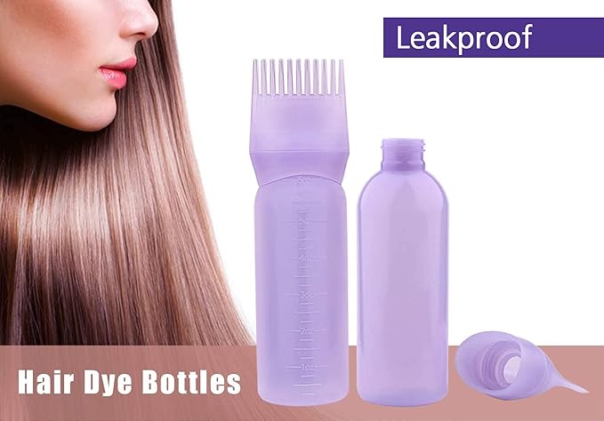 Empty Scalp Comb Applicator 7oz for All Purpose Oil Squeeze Bottle, Pressurized Plastic Comb Color Applicator, Refillable, BPA Free, Hair Treatment, 200ml, Clear, Pack of 5