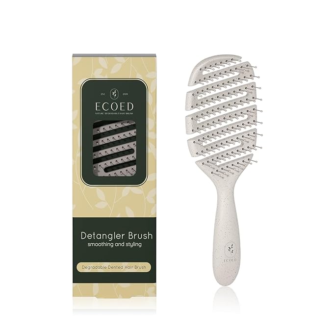 Detangler Hairbrush, Soft Bristle Detangling Brush for Straight, Wavy,Curly and Fine Hair, Dry and Wet, Quick Smoothing for Women and Men, Eco-Friendly & Sustainable Material (Natural)