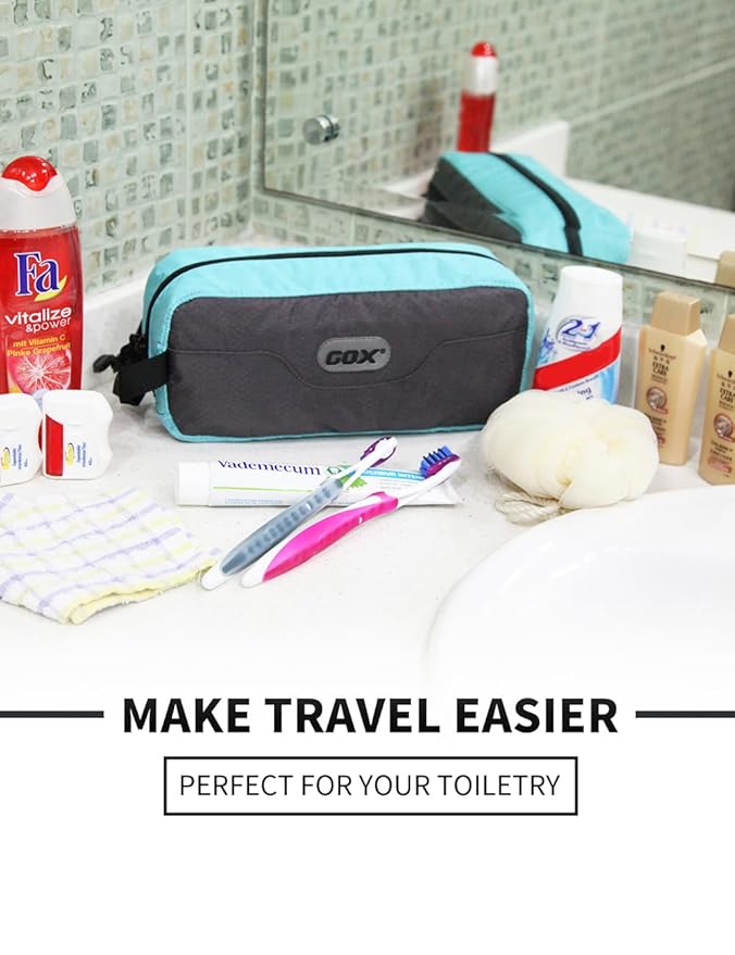 GOX Small Travel Toiletry Bag, Dopp Kit Case For Men, Multifunction Organizer Pouch (Grey/Sky Blue)
