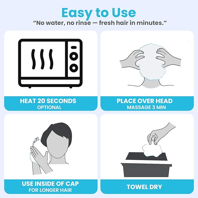 Drench No Water Hair Washing Cap - Waterless Shower Caps with Shampoo and Conditioner - Disposable Rinse Free Wash Aids - Ideal for Elderly and Disabled - Pack of 24
