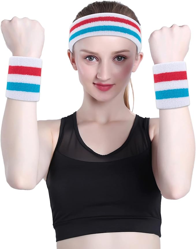 ONUPGO Sweatband Headbands for Men & Women -12PCS Sports Headbands Moisture Wicking Athletic Cotton Terry Cloth Headband for Tennis,Basketball,Football,Gym,Working Out