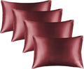 BEDELITE Satin Pillowcase for Hair and Skin, Super Soft Similar to Silk Pillow Cases 4 Pack with Envelope Closure, Cooling Pillowcases for Women Men (20"x36" King Size, Burgundy)