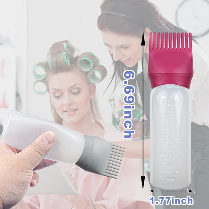 ELANE 4 Pack Root Comb Applicator Bottle,Oil Comb Applicator for Hair Dye,Salons (Purple+Grey+Red+Green)
