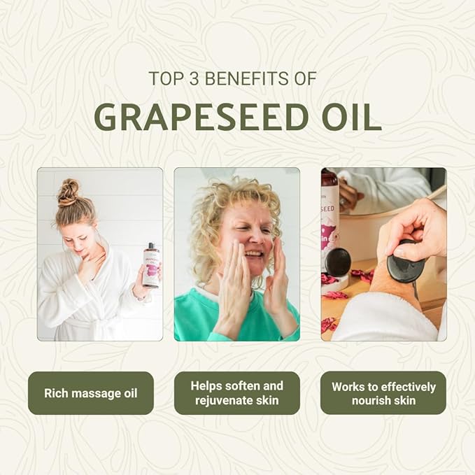 Grapeseed Oil - Pure Grapeseed oil for Skin - 100% Pure Carrier Oil for Hair, Face, and Skin - Direct from EIR Oils in the Beautiful Spanish Countryside (1 Gallon)
