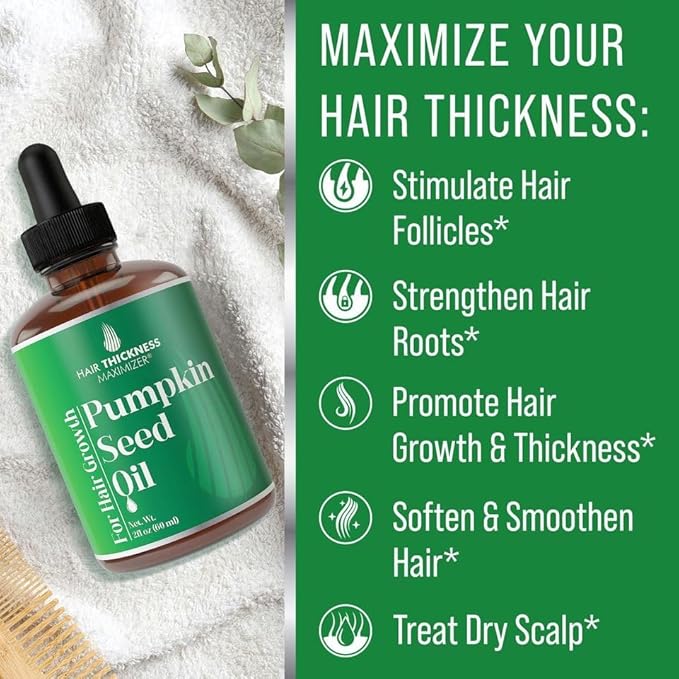 Pumpkin Seed Oil for Hair Growth. Strengthens & Hydrates Thinning, Dry Hair for a Healthier-Looking Scalp. For Women & Men – Vegan 2oz Serum