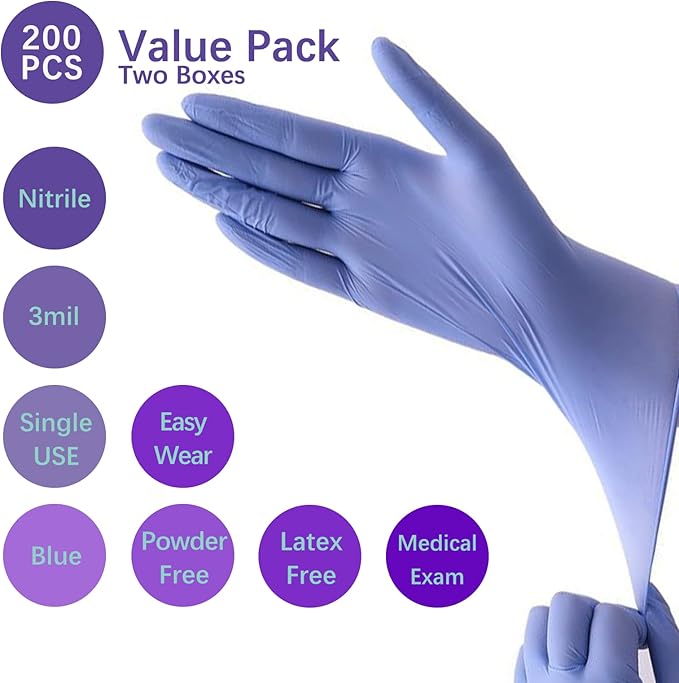 Nitrile Food Safe Disposable Exam Gloves Latex Free Powder Free Non-Sterile Cooking Cleaning 3 Mil