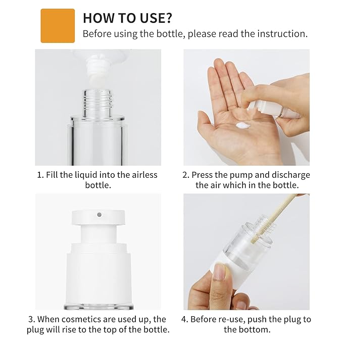 longway 4 Oz 120ml Clear Airless Cosmetic Cream Pump Bottle Travel Size Dispenser Refillable Containers/Foundation Travel Pump Bottle for Shampoo (Pack of 6)