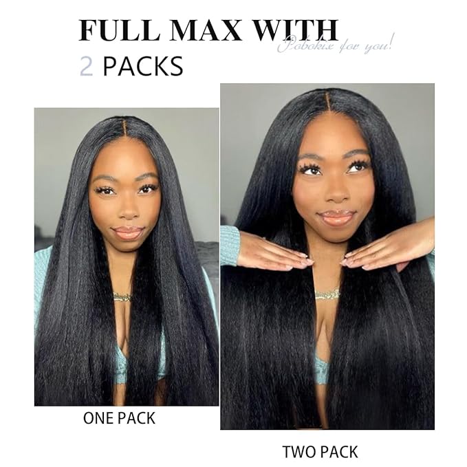 Kinky Straight Clip in Hair Extensions Real Human Hair 2 Pack 240g Seamless Clip in Hair Extensions for Women Full Max with 16Pcs PU Skin Weft 16inch Natural Black