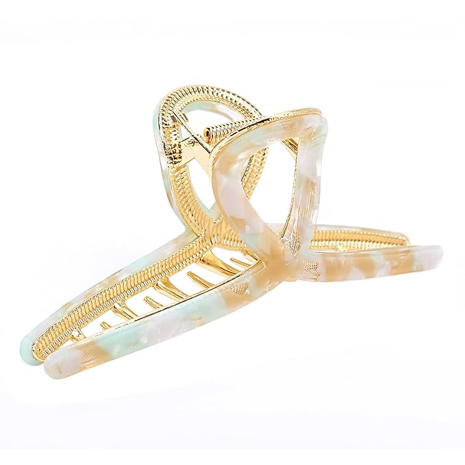 FAELBATY Hair Clip, Large Acetate Metal Claw Clip for Women, 4.7" Butterfly Hair Clips for Girls, Hair Accessories for Long Thick Hair (Mixed Green, 1 Count)