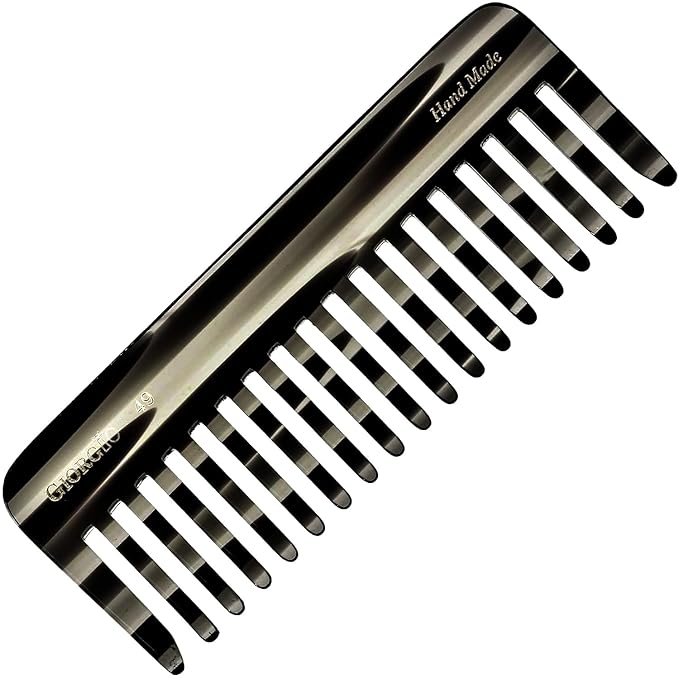 Giorgio G49 Graphite Large 5.75 Inch Hair Detangling Comb, Wide Teeth for Thick Curly Wavy Hair. Long Hairs Detangler Comb For Wet and Dry. Handmade of Quality Cellulose, Saw-Cut, Hand Polished