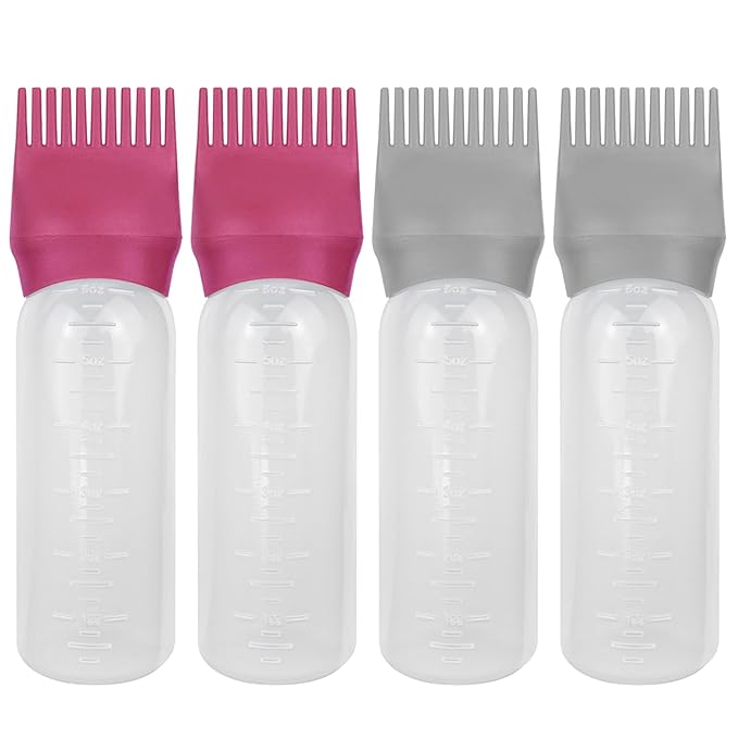 4 PCS Root Comb Applicator Bottle,Hair Oiling Applicator,Hair Oil Applicator Bottle for Hair Dye Shampoos Hair Salons.6oz (Grey+Red)