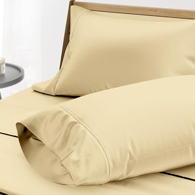 THREAD SPREAD 100% Egyptian Cotton Pillow Cases King - 1000 Thread Count Pillow Cases King Size Set of 2, Soft Cooling & Breathable Extra Long Staple Sateen Weave Cotton Pillow Covers for Bed - Sand