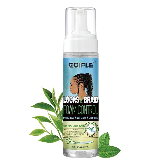 8 fl oz Braid Foam Control Mousse Braiding Hair Mousse for Braids Twist, Locs, No Flake Extra Hold High Shine Style & Moisturizes, Nourishes, Lightweight, Smooth, No Greasy Tea Tree
