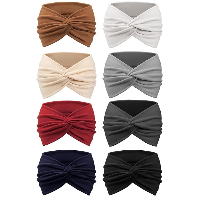 DRESHOW 8 Pack Turban Headbands for Women Wide Vintage Head Wraps Knotted Cute Hair Band Accessories, 0.2 pounds